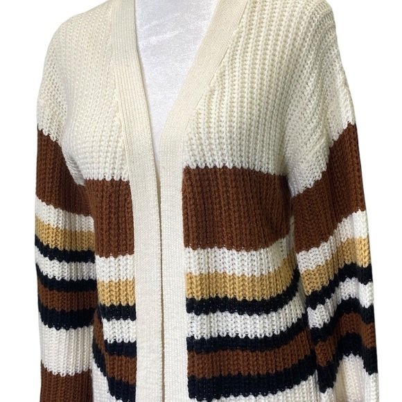 RUE21 Women's size XS Knit Cardigan Stripes Open Front Earthy Neutral Long - Picture 4 of 8